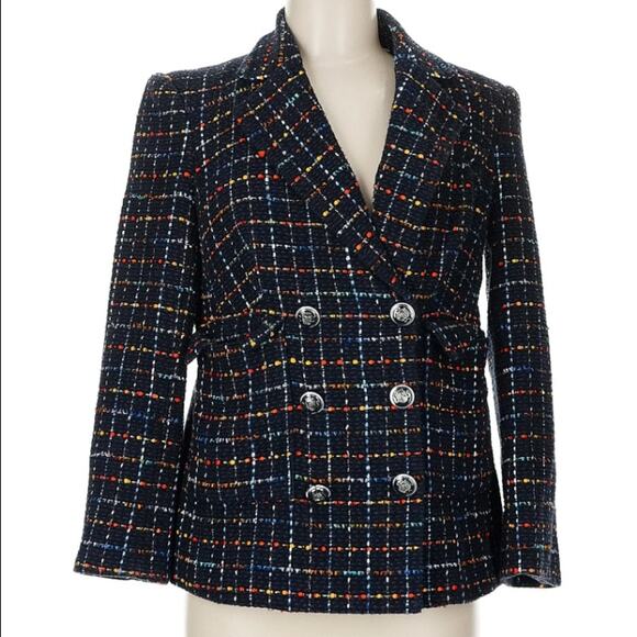 Veronica Beard Blazer Womens Size 6 Navy Tweed Double Breasted Jacket - Preowned - Picture 1 of 5